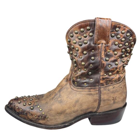 Frye Women’s Billy Brown Leather Studded Western Ankle Boots Size US 8 B - Picture 4 of 10